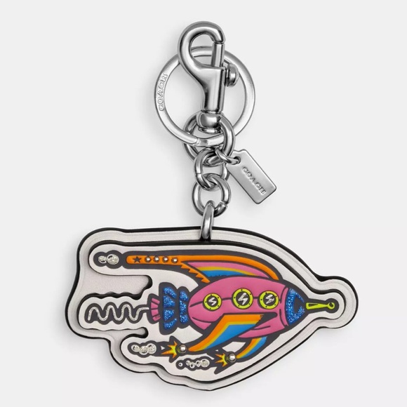 Coach Cosmic Rocket Bag Charm Keychain in Silver/Chalk Multi Smooth Leather NWT - Picture 8 of 8